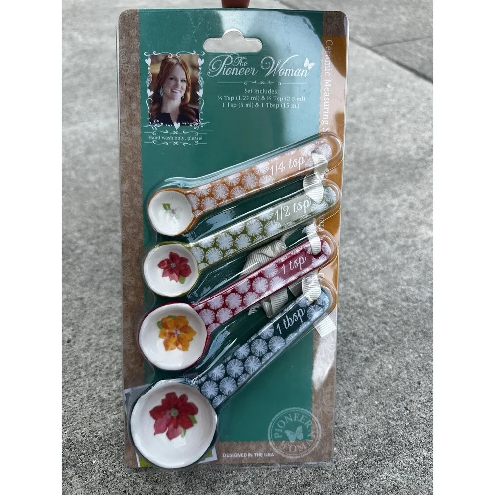 Pioneer Woman Floral Ceramic Nesting Measuring Spoons Set - 4 Pieces NEW